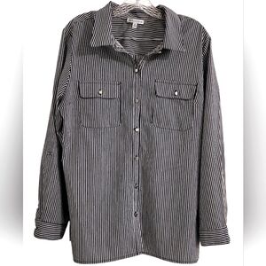 Notations Women's Button Down Shirt - Black/White Stripes‎ - XL